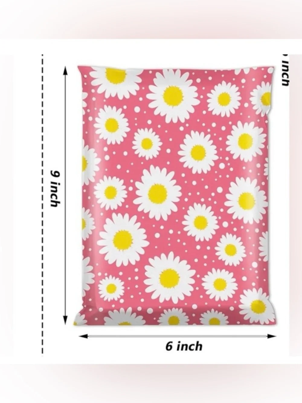 Polymailers 6” x 9” Pink with Daisy Pattern 25 pack.
